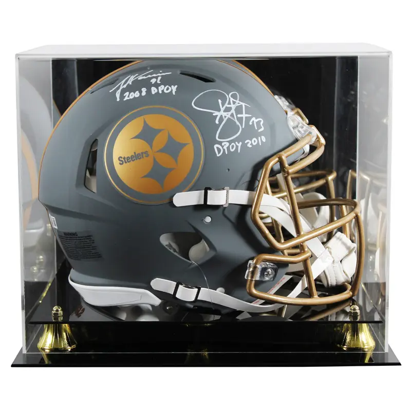 Steelers Harrison & Polamalu Signed Slate F/S Speed Proline Helmet W/ Case BAS W