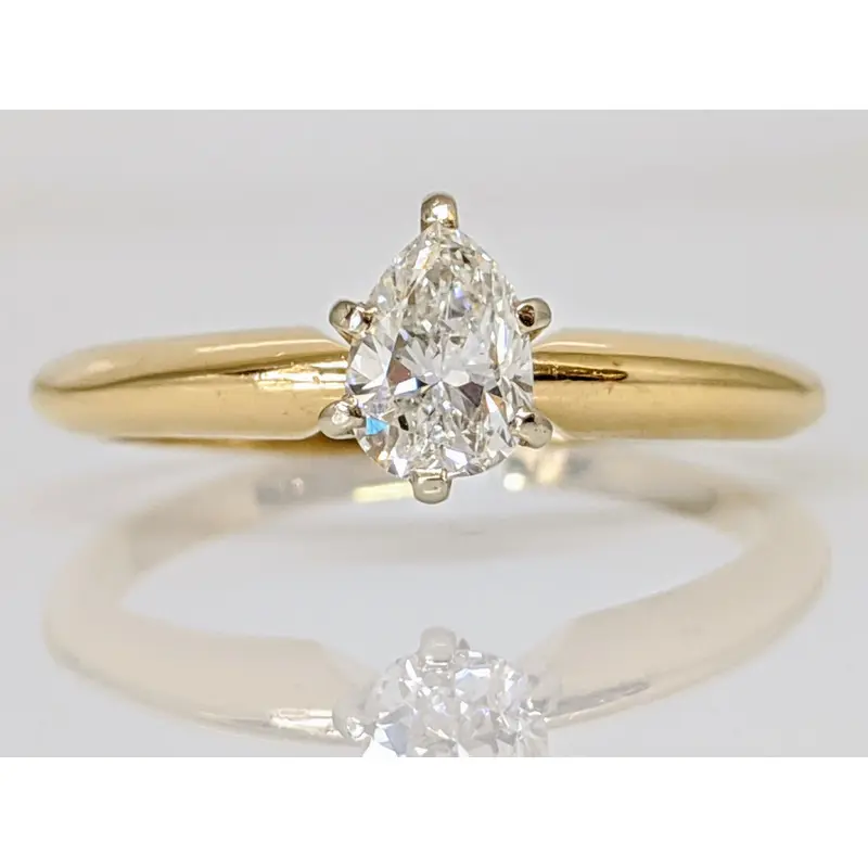 14K .47 CARAT TOTAL SI I DIAMOND PEAR SHAPE SOLITAIRE ESTATE RING