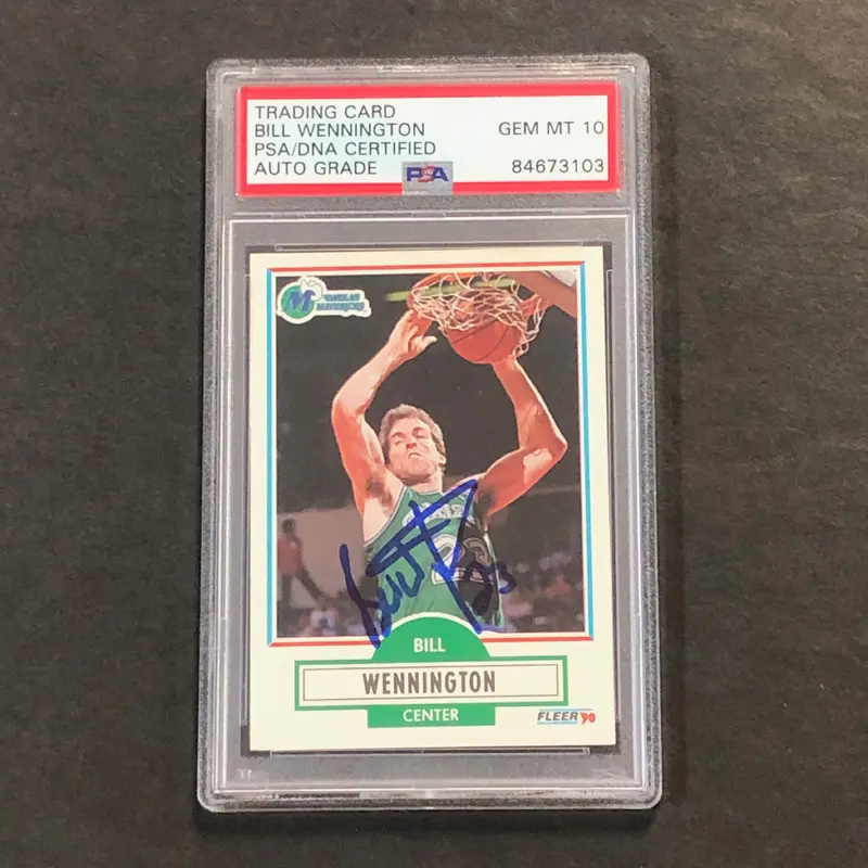 1990-91 Fleer #44 Bill Wennington Signed Card AUTO GRADE 10 PSA Slabbed Mavericks