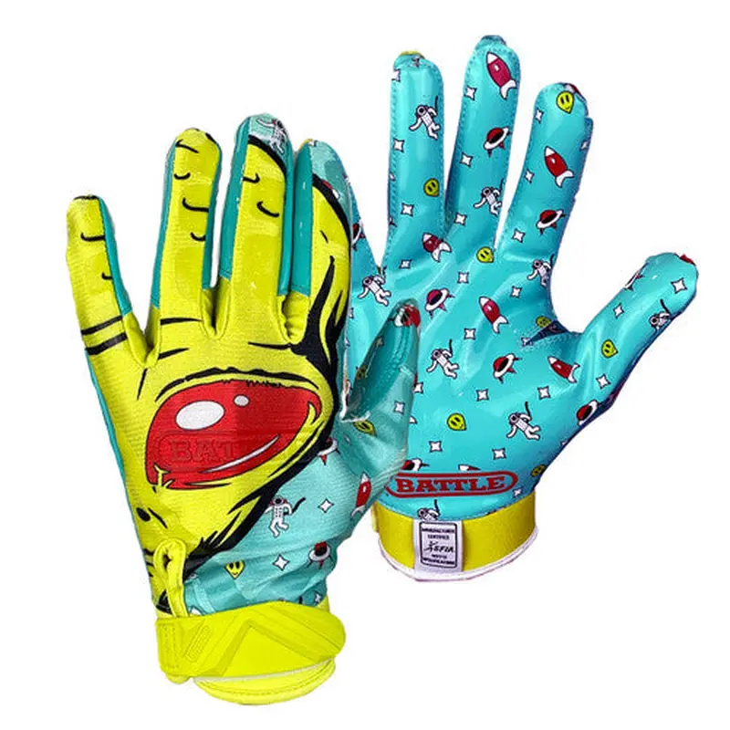 New Battle Cloaked "Alien" Green Football Receiver Gloves - Adult Medium