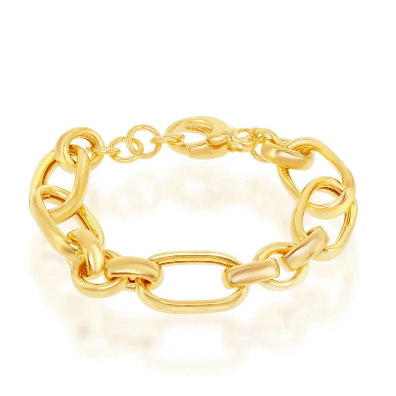 Sterling Silver W/14K Gold Overlay, Large-Link Bracelet, MADE IN  ITALY