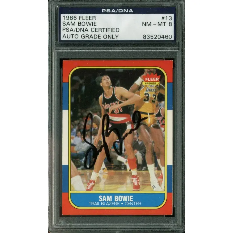 Blazers Sam Bowie Signed Card 1986 Fleer #13 Auto Graded NM-MT 8 PSA/DNA Slabbed
