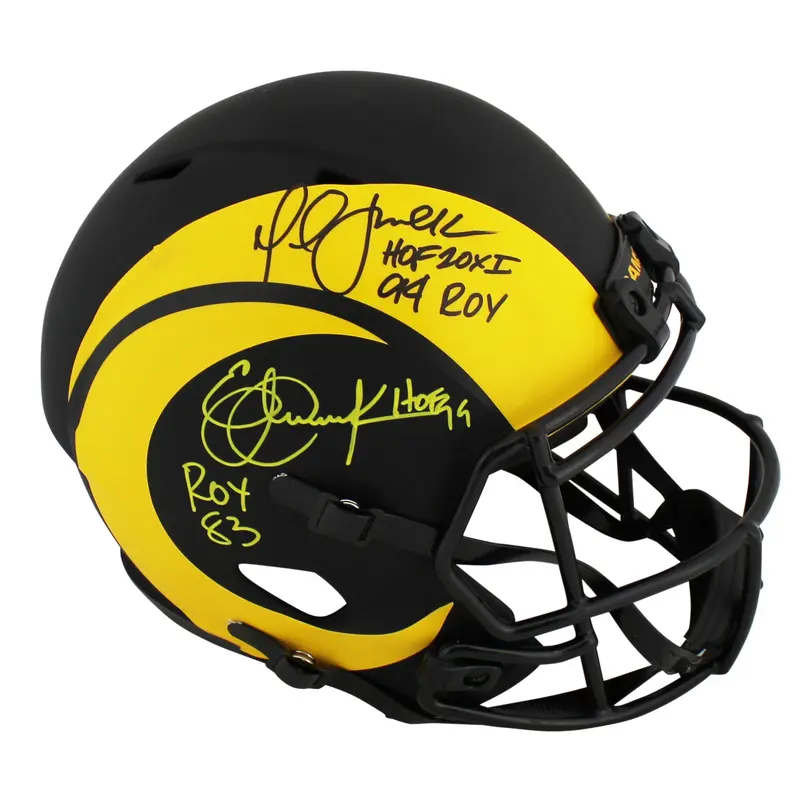 Rams Marshall Faulk & Eric Dickerson Signed Eclipse F/S Speed Rep Helmet BAS