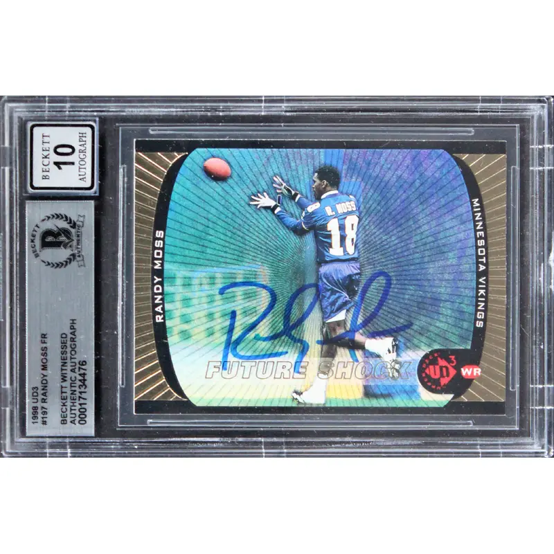 Vikings Randy Moss Authentic Signed 1998 UD3 #197 Rookie Card Auto 10! BAS Slab