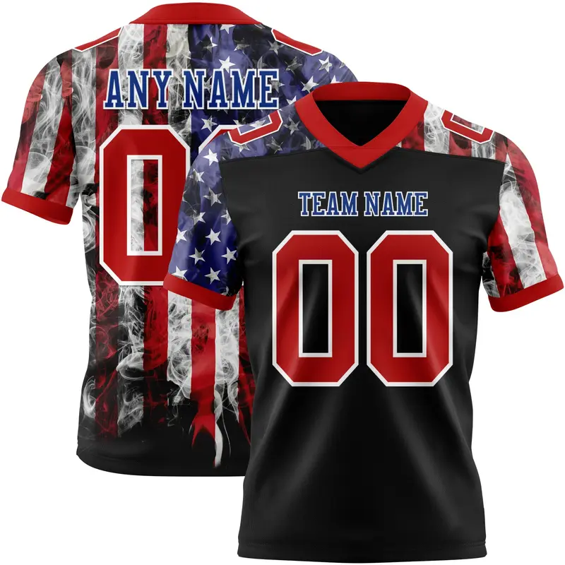 Custom Black Red Royal-White 3D Pattern American Flag Mesh Authentic Football Jersey
