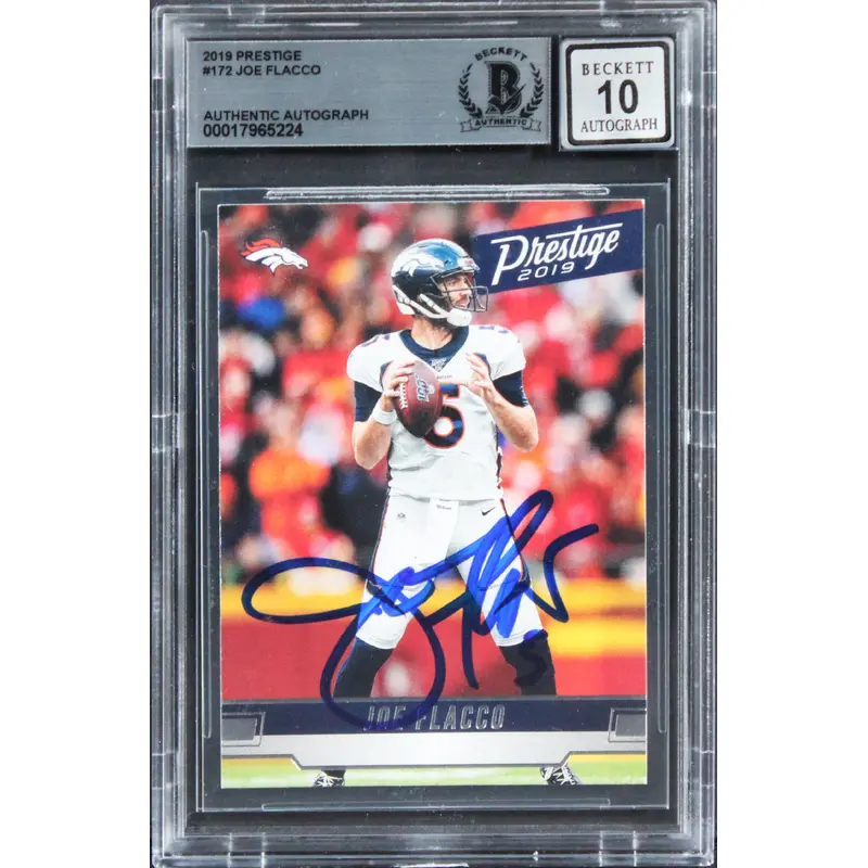 Broncos Joe Flacco Signed 2019 Prestige #172 Card Auto Graded 10! BAS Slabbed