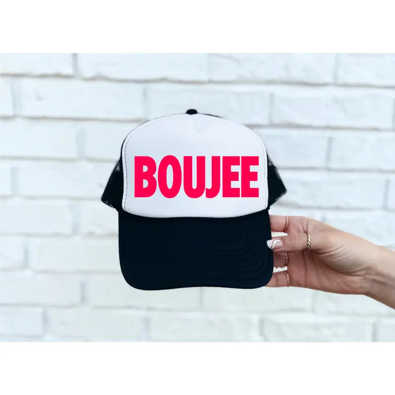 BOUJEE (Pink) DTF Printed Black & White Trucker Hat