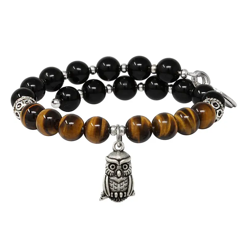 Owl & Tiger's Eye Beaded Charm Wrap