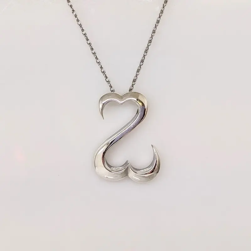 STERLING SILVER OPEN HEART JANE SEYMOUR LARGE ESTATE PENDANT & CHAIN 5.1 GRAMS