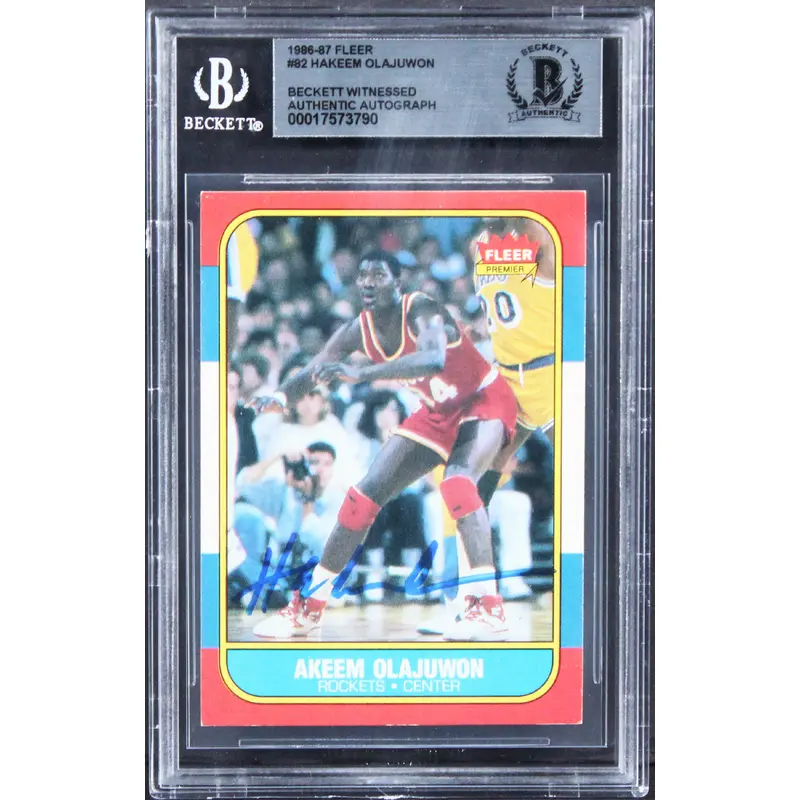 Rockets Hakeem Olajuwon Authentic Signed 1986 Fleer #82 Rookie Card BAS Slabbed