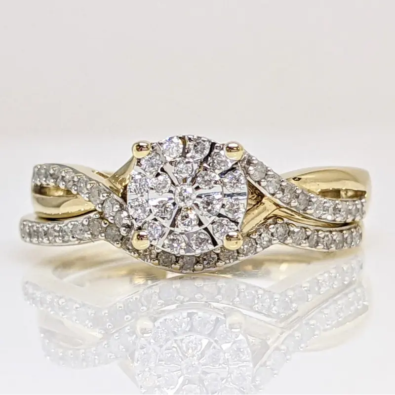 10K .33 CARAT TOTAL WEIGHT DIAMOND ROUND ESTATE CLUSTER RING & BAND SET 4.3 GRAMS