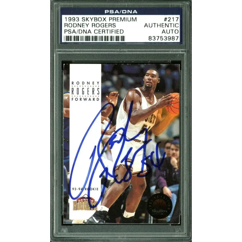 Nuggets Rodney Rogers Signed Card 1993 Skybox Premium RC #217 PSA/DNA Slabbed