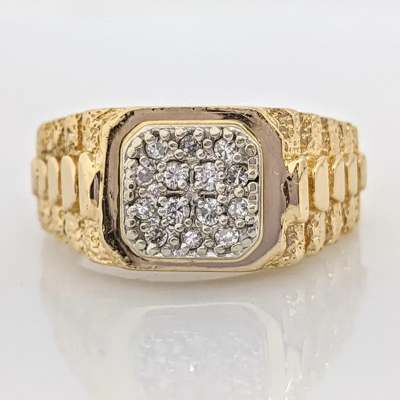 14K .18 CARAT TOTAL WEIGHT DIAMOND ROUND (14) CLUSTER NUGGET ESTATE RING 6.9 GRAMS