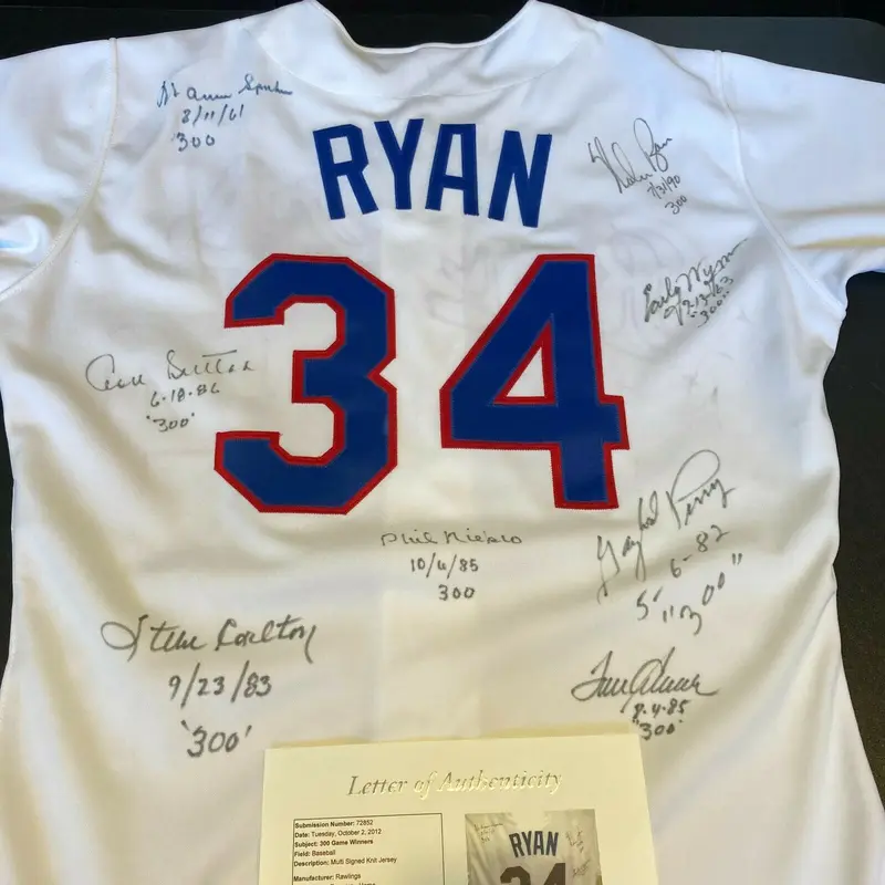 Rare 300 Win Club Signed Jersey Nolan Ryan, Warren Spahn, Tom Seaver JSA COA
