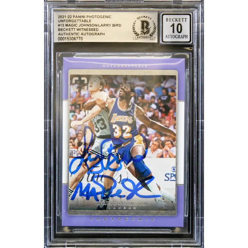 Magic Johnson & Larry Bird Signed 2021 Panini PU #13 Card Auto 10! BAS Slabbed