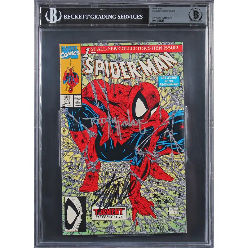Stan Lee & Todd McFarlane Signed Spider-Man Torment #1 Green Comic BAS Slabbed