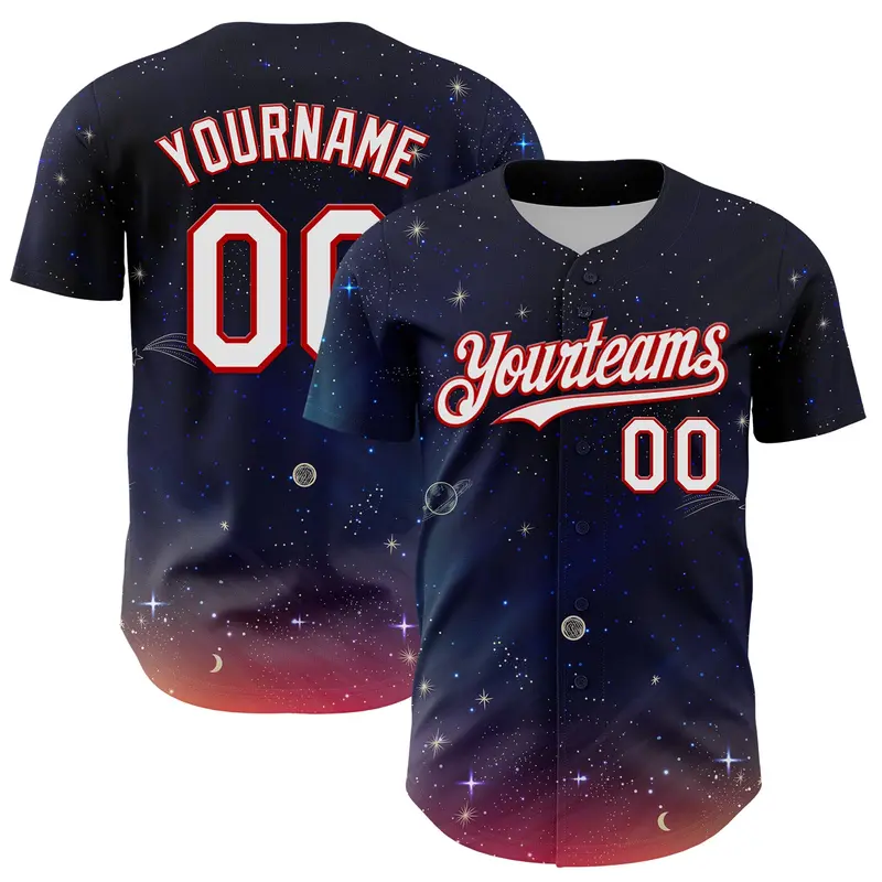 Custom Navy White-Red 3D Pattern Design Space Galaxy Star Authentic Baseball Jersey