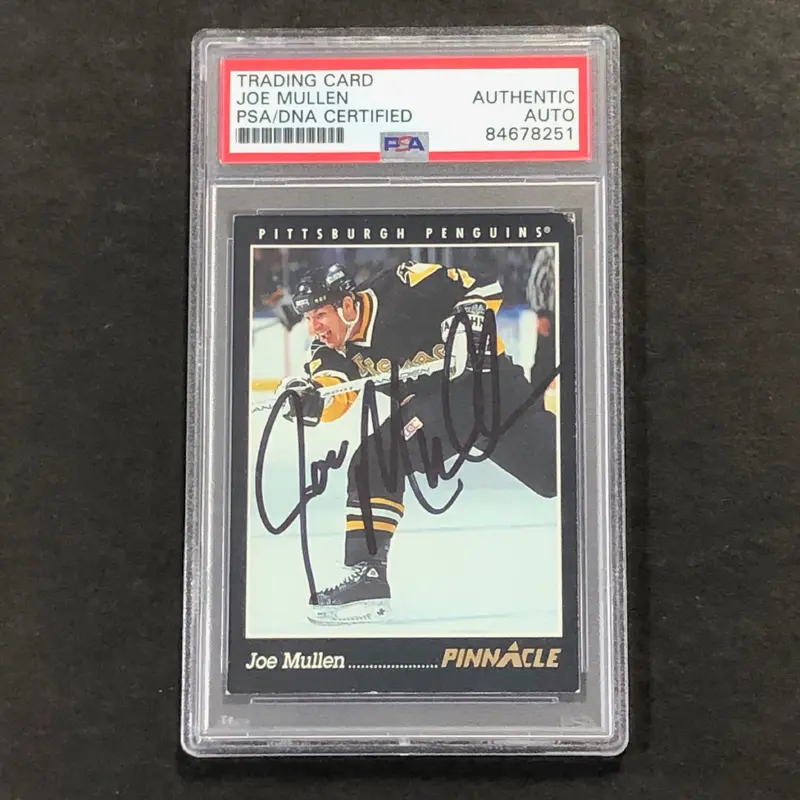 1992-93 Pinnacle #122 Joe Mullen Signed Card AUTO PSA Slabbed