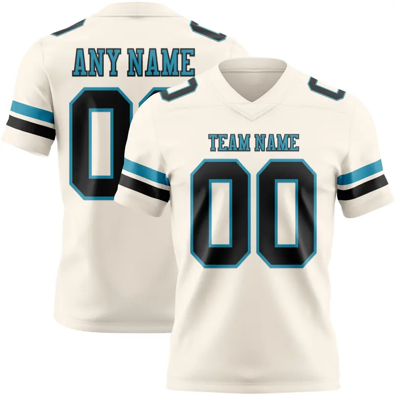 Custom Cream Black-Panther Blue Mesh Authentic Football Jersey