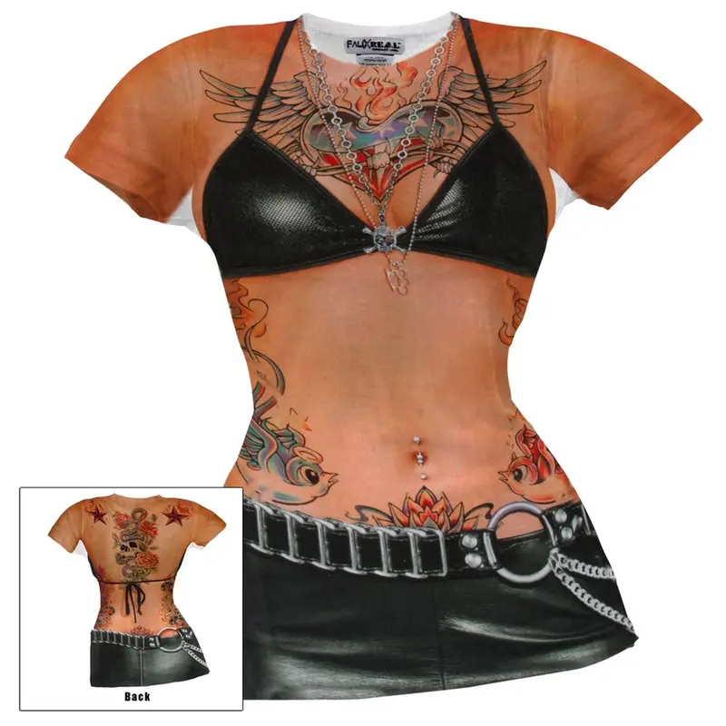 Faux Real - Black Leather & Tattoo Juniors Costume T-Shirt