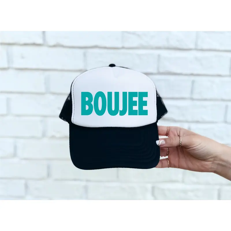BOUJEE (Teal) DTF Printed Black & White Trucker Hat