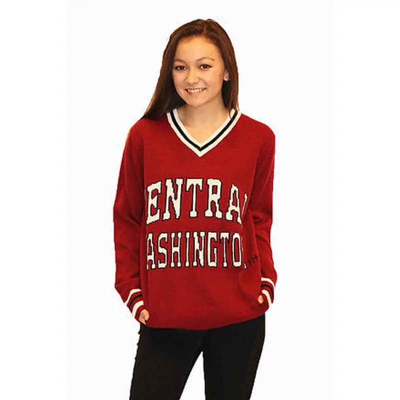 Central Washington Red Tribute V-Neck Sweater (UNISEX SIZING)