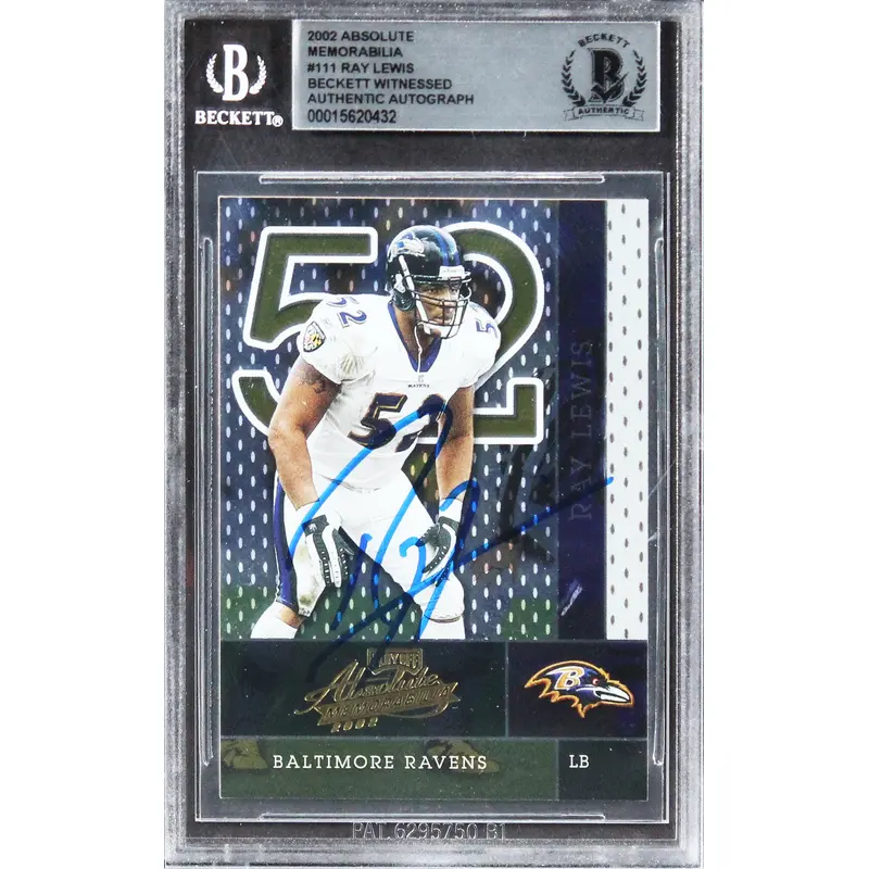 Ravens Ray Lewis Authentic Signed 2002 Absolute Memorabilia #111 Card BAS Slab