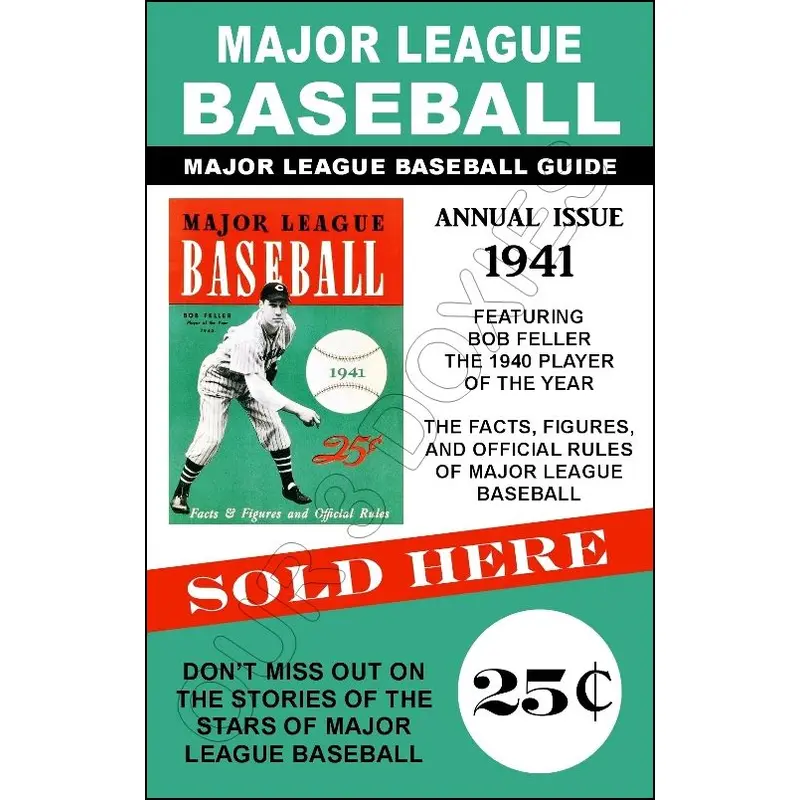 Bob Feller 1941 Dell Baseball Magazine Store Counter Standup Sign - Indians - 1805