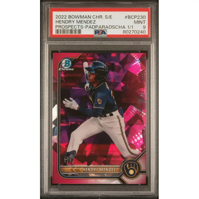 Hendry Mendez 2022 Bowman Chrome SApphire Padparadscha #1/1 PSA 9 Mint