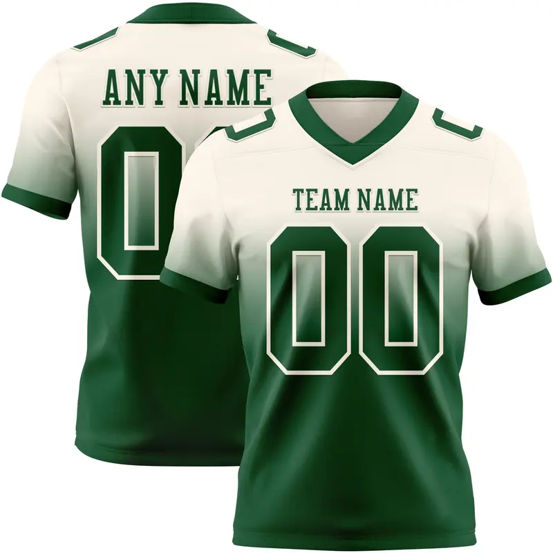 Custom Cream Green Mesh Authentic Fade Fashion Football Jersey