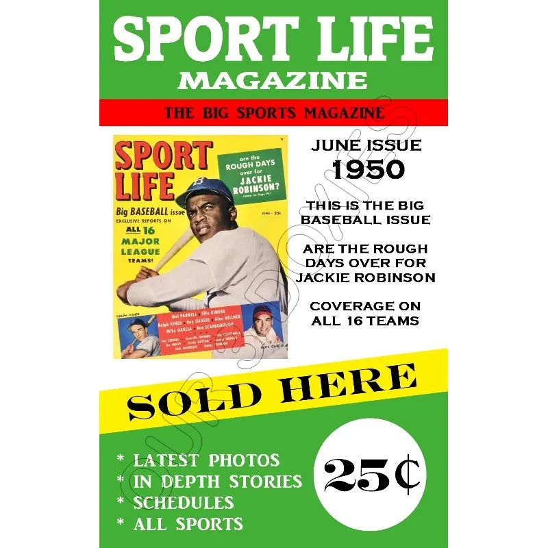 1950 Jackie Robinson Sport Life Magazine Store Counter Standup Sign - Dodgers - 1601
