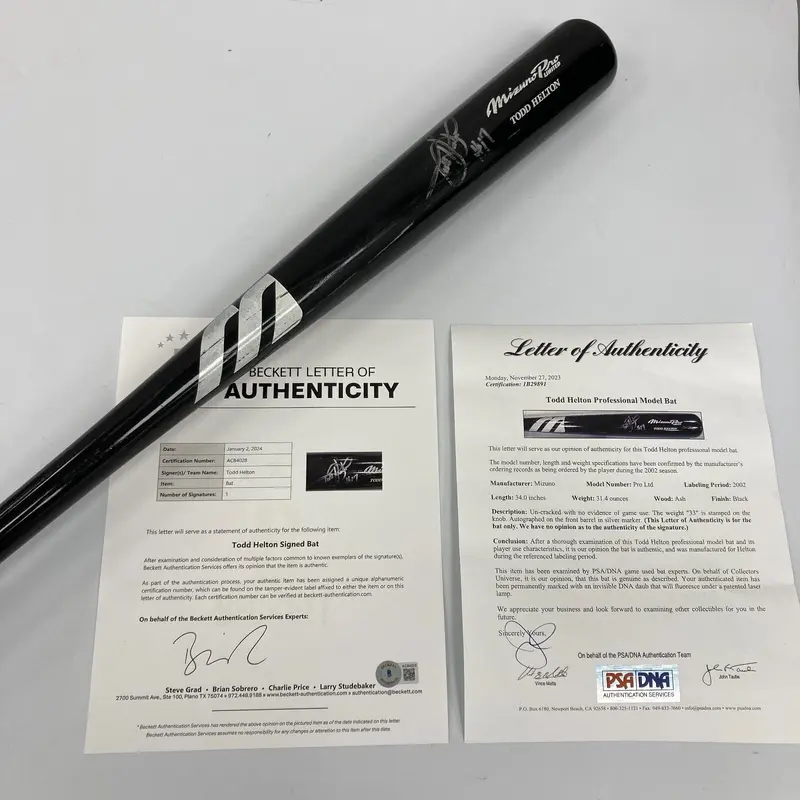 Todd Helton Signed Mizuno Game Issued Baseball Bat PSA DNA & Beckett COA
