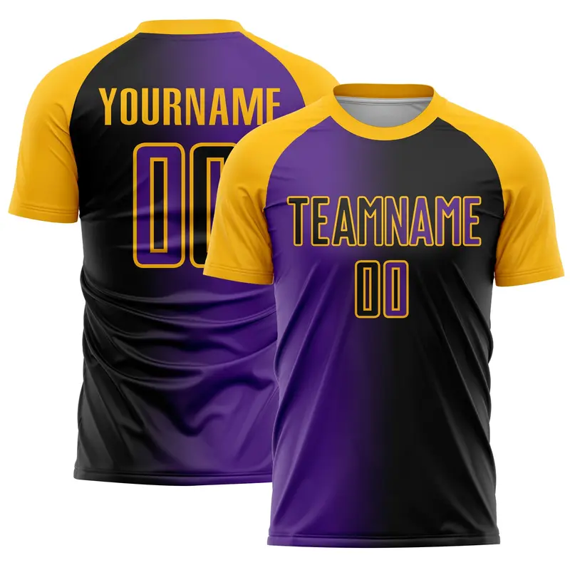 Custom Black Purple-Gold Sublimation Gradient Fashion Soccer Uniform Jersey