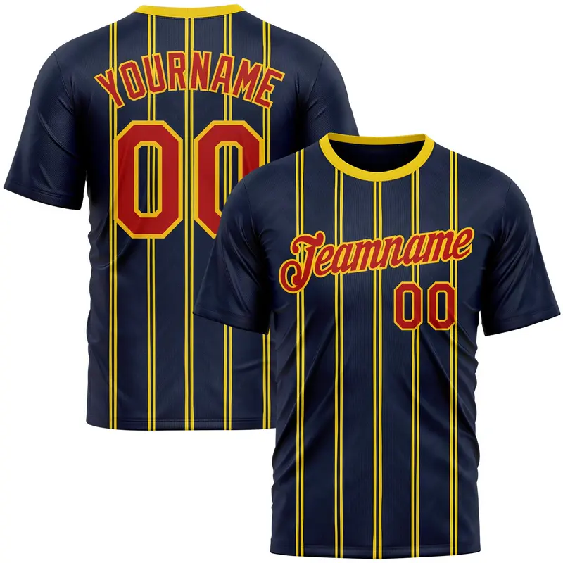 Custom Blue Red-Yellow 3D Pattern Design Milan Stripe Sport Wear Performance T-Shirt