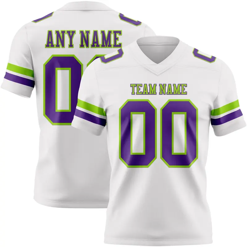 Custom White Purple-Neon Green Mesh Authentic Football Jersey