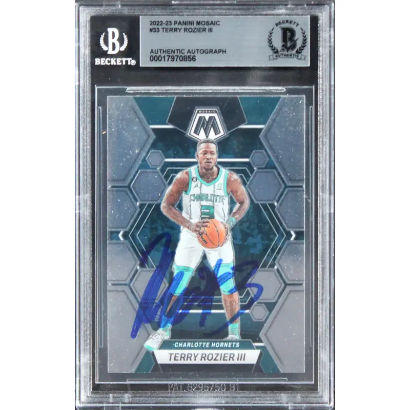 Hornets Terry Rozier III Signed 2022 Panini Mosaic #33 Card BAS Slabbed