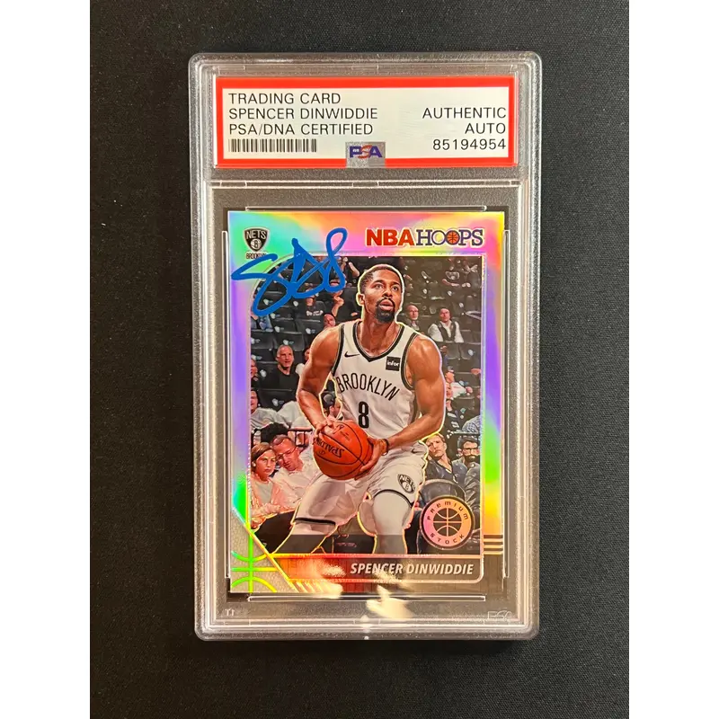 2019-20 NBA Hoops #13 Spencer Dinwiddie Signed Card AUTO PSA Slabbed Nets
