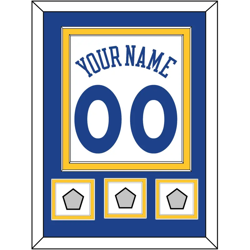 Golden State Name & Number With 3 Champions Patches - Home White (2010-2019) - Double Mat 2