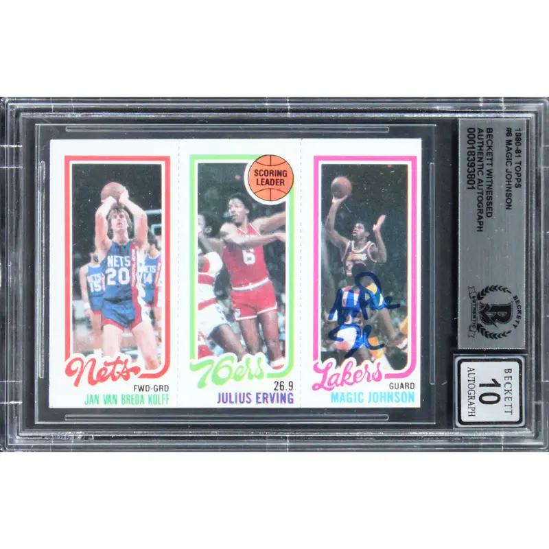 Lakers Magic Johnson  Signed 1980 Topps #6 Rookie Card Auto 10! BAS Slabbed