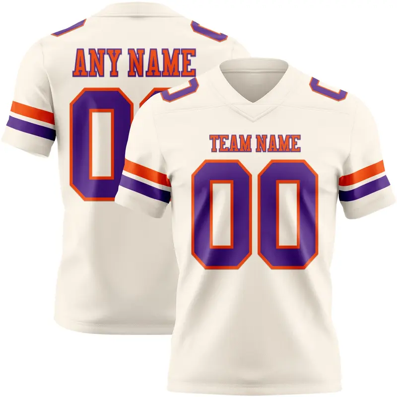Custom Cream Purple-Orange Mesh Authentic Football Jersey