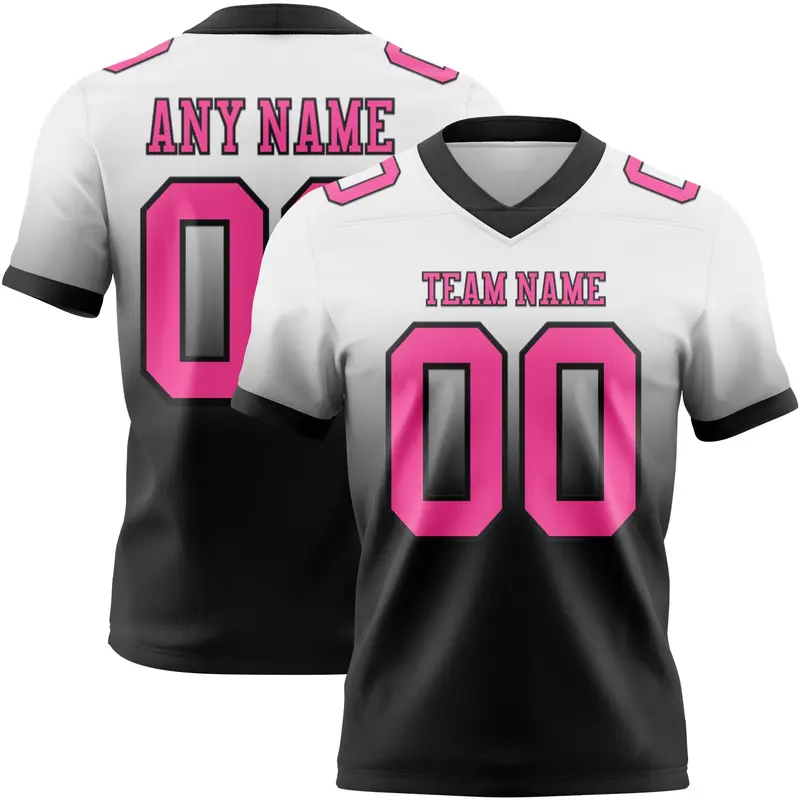 Custom White Pink-Black Mesh Authentic Fade Fashion Football Jersey