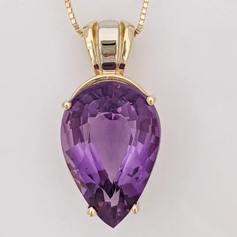 14K AMETHYST PEAR 18X26 ESTATE PENDANT & CHAIN 15.5 GRAMS