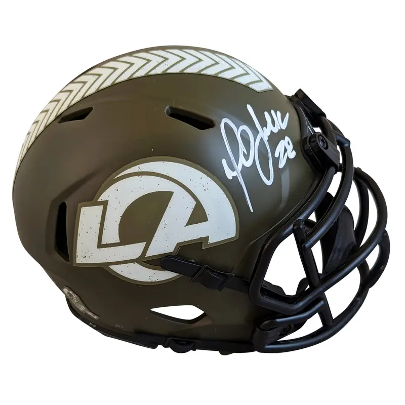 Rams Marshall Faulk Authentic Signed Salute To Service Speed Mini Helmet BAS Wit