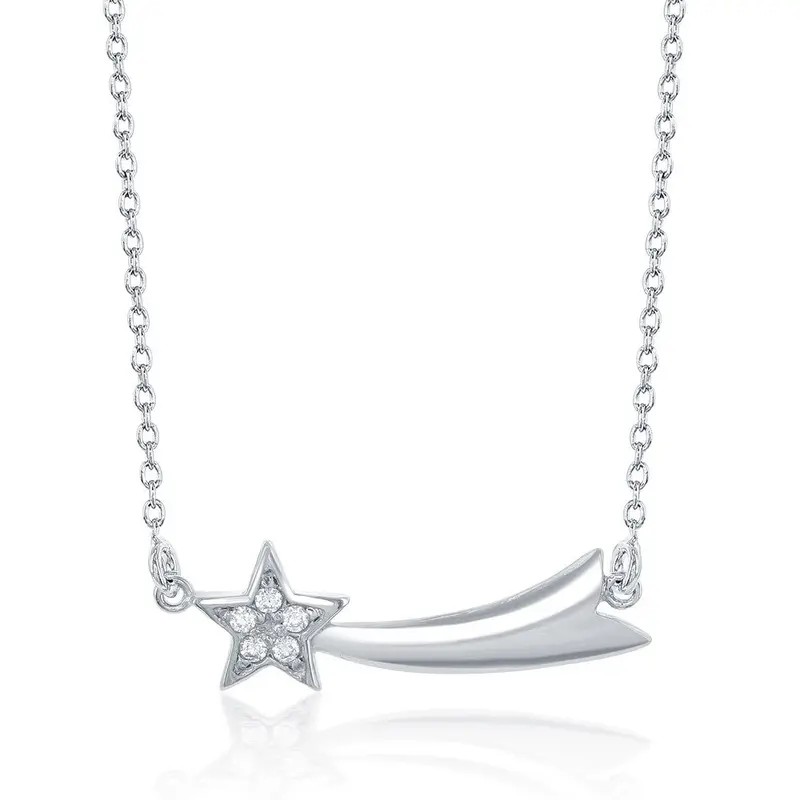 Sterling Silver  CZ Shooting Star Necklace