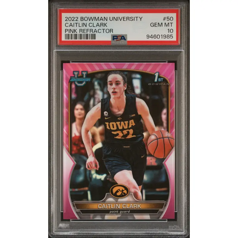 Caitlin Clark 2022 Bowman Chrome University Pink Refractor #50 PSA 10 Gem Mint