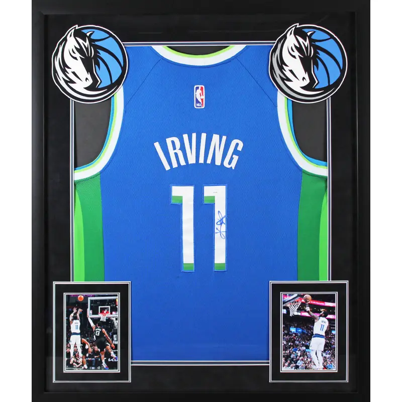 Mavericks Kyrie Irving Signed Blue Nike Swingman Framed Jersey JSA #AR73468