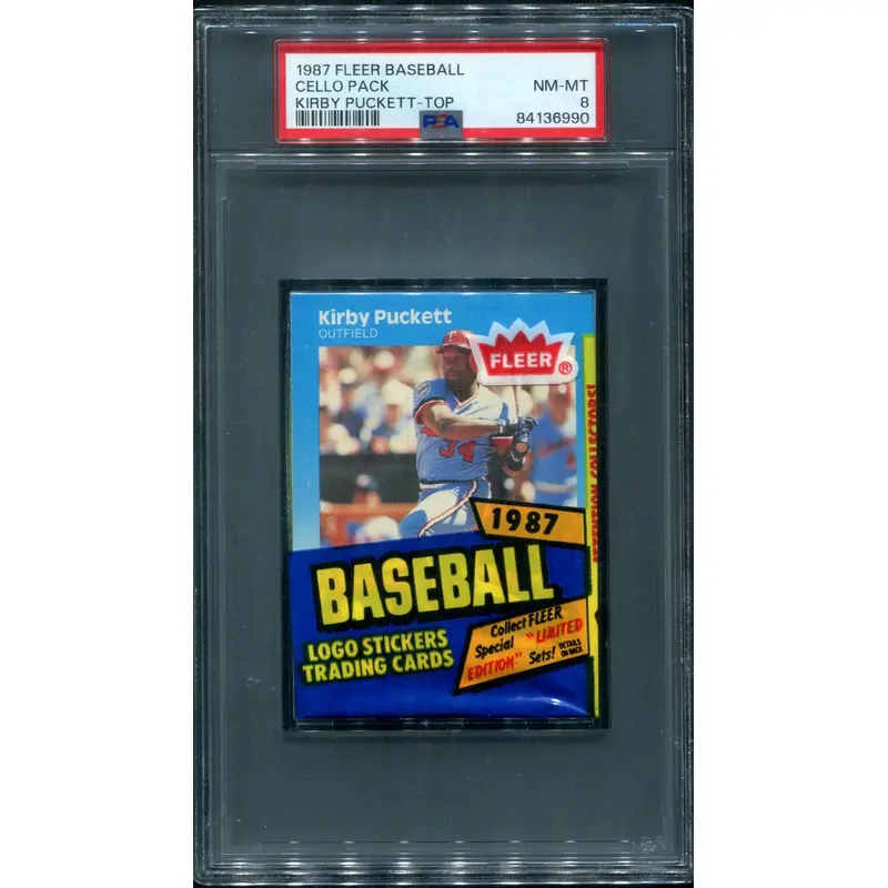 1987 Fleer Baseball Unopened Cello Pack PSA 8 Puckett Top *6990