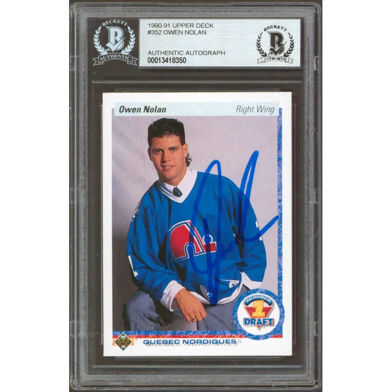 Nordiques Owen Nolan Authentic Signed 1990 Upper Deck #352 Rookie Card BAS Slab