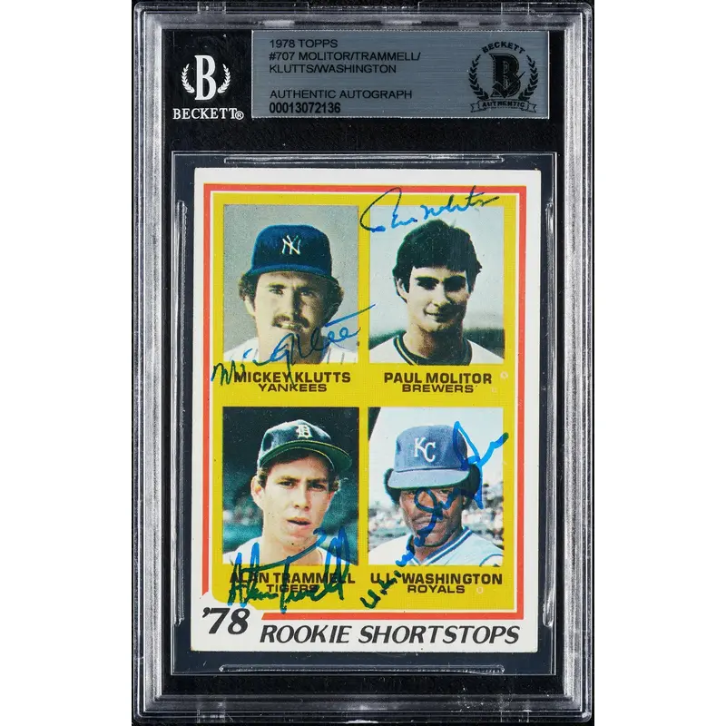 1978 Topps Paul Molitor Alan Trammell RC #707 Signed By All 4 Players BGS