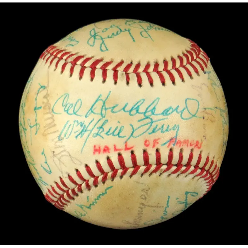 1982 Hall Of Fame Signed Baseball 26 Sigs Ruffing Marquard Lindstrom Kelly JSA